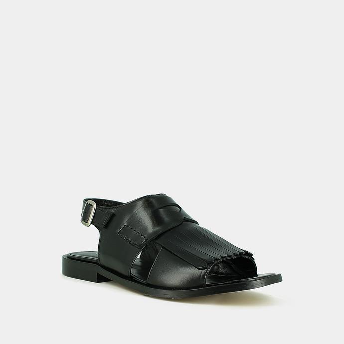Jonak Fringed Sandals In Black Leather ALOE