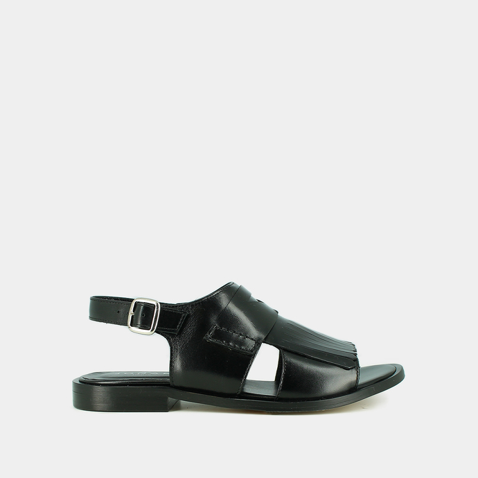 jonak Fringed sandals in black leather ALOE
