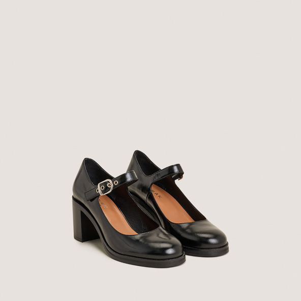 Jonak Heeled Babies In Black Leather VRENI