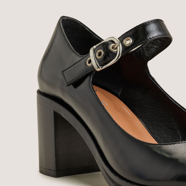 Jonak Heeled Babies In Black Leather VRENI