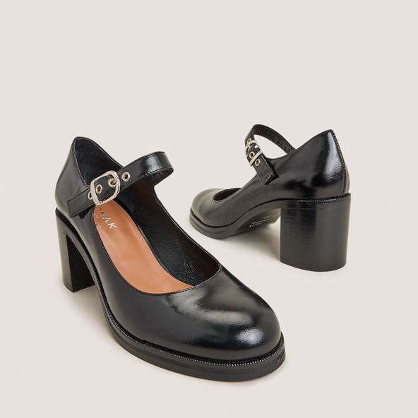 Jonak Heeled Babies In Black Leather VRENI