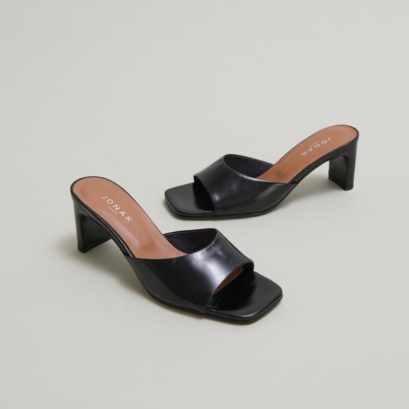 jonak Heeled mules in black leather DERIVE