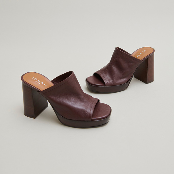 Jonak Heeled Mules In Brown Leather BAYA