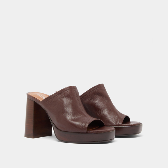 Jonak Heeled Mules In Brown Leather BAYA