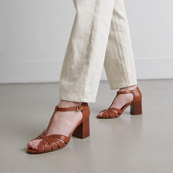 Jonak Heeled Sandals In Camel Leather DUSTIN