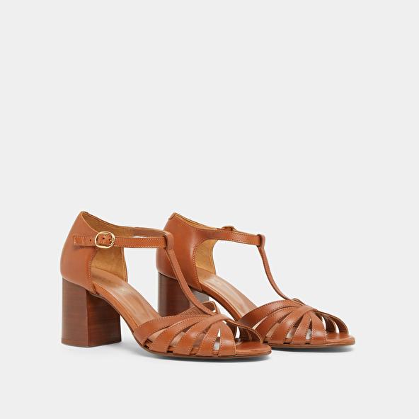 Jonak Heeled Sandals In Camel Leather DUSTIN