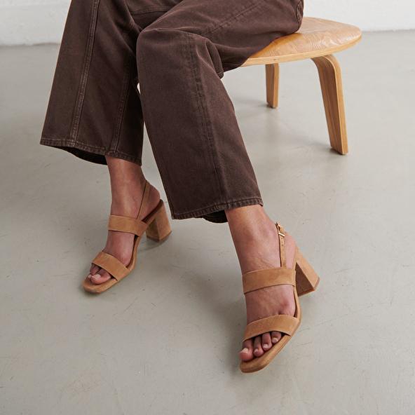Jonak Heeled Sandals In Camel Velvet VICO