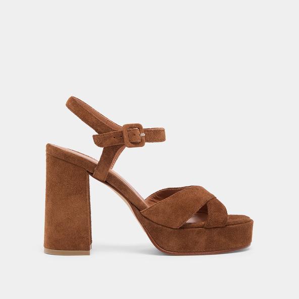 Jonak Heeled Sandals In Cognac Suede DELICIEUSE