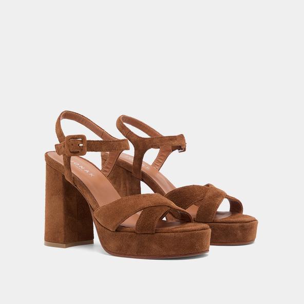 Jonak Heeled Sandals In Cognac Suede DELICIEUSE