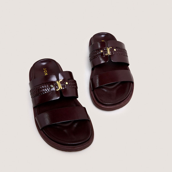 Jonak Monogrammed Mules In Dark Brown Leather WAC