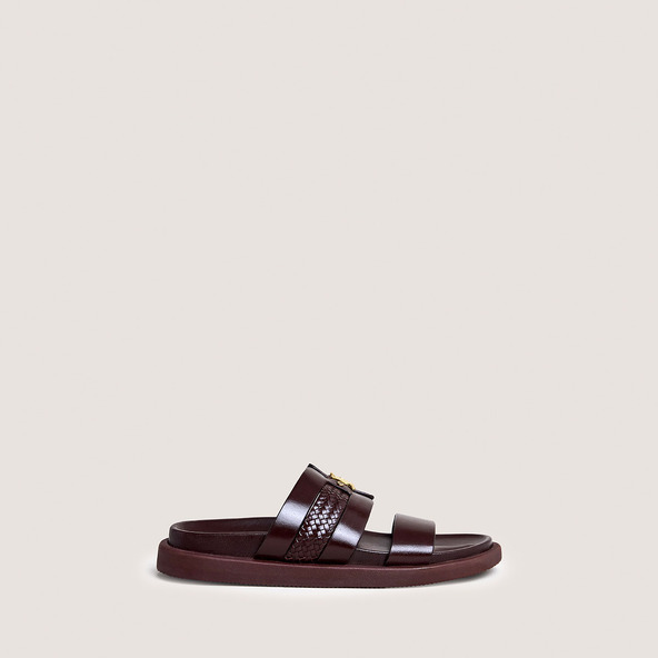 jonak Monogrammed mules in dark brown leather WAC