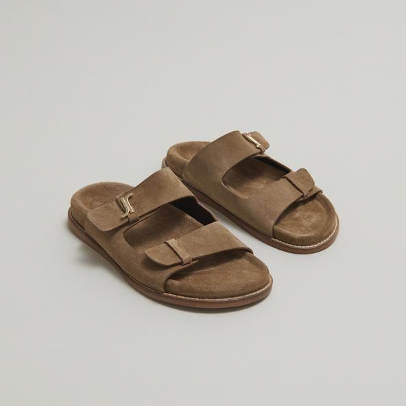 jonak Monogrammed sandals in taupe suede LIVIA