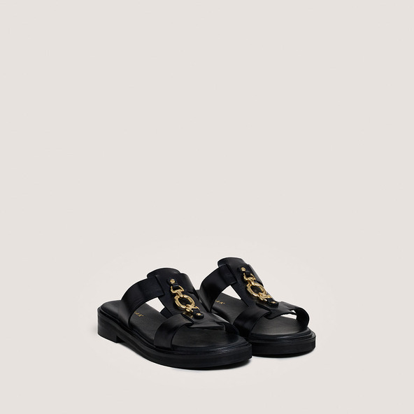 Jonak Mules With Golden Jaws In Black Leather DOP