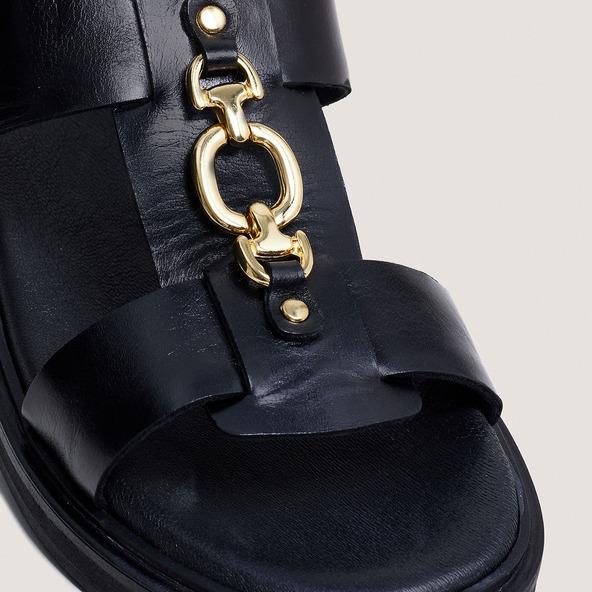 Jonak Mules With Golden Jaws In Black Leather DOP