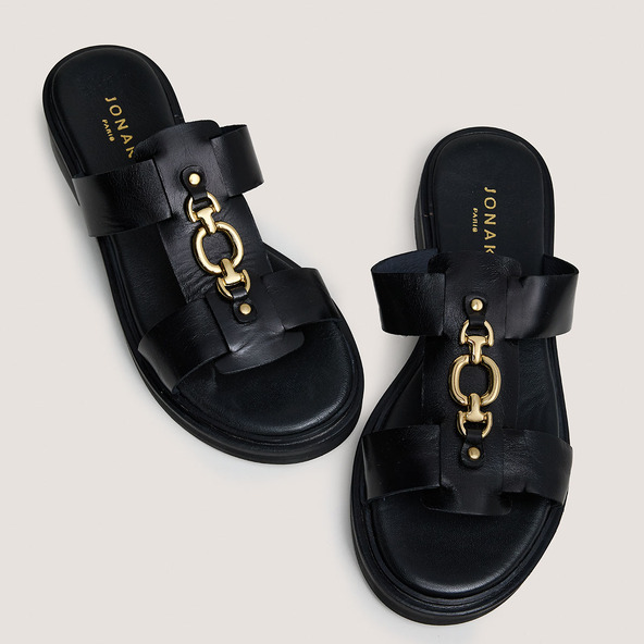 Jonak Mules With Golden Jaws In Black Leather DOP