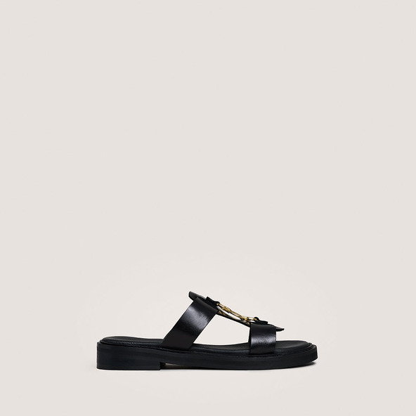 jonak Mules with golden jaws in black leather DOP