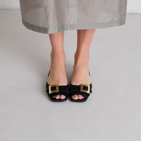 jonak Open-toe ballet flats in black satin DURANCE