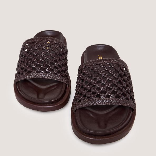 Jonak Openwork Mules In Dark Brown Leather WOZART