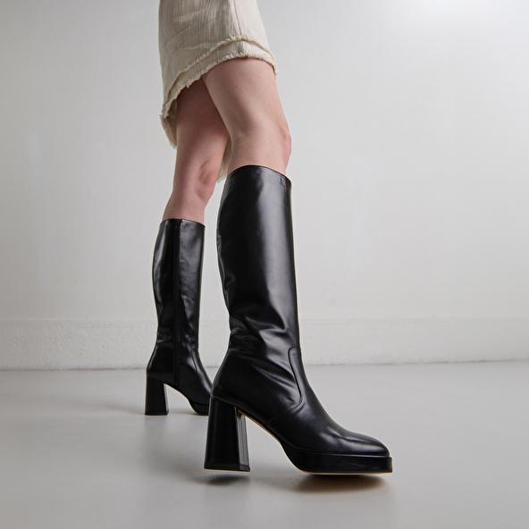 jonak Platform boots in black leather VENDOME