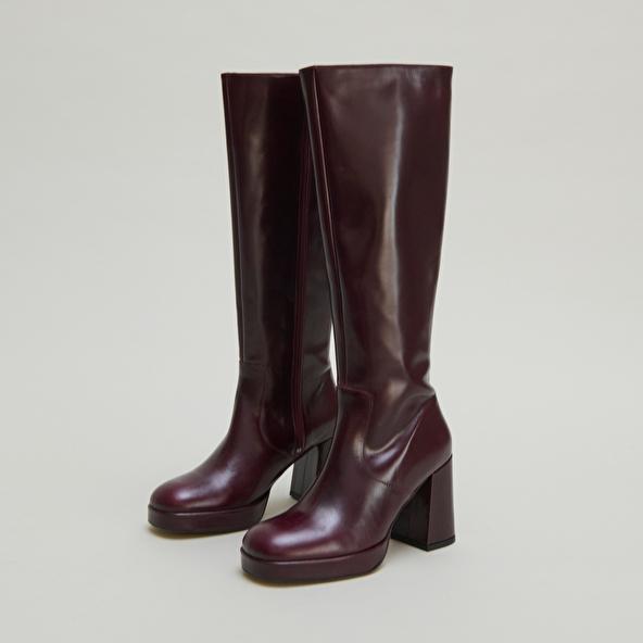 Jonak Platform Boots In Burgundy Leather VENDOME