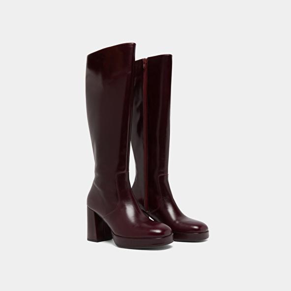 Jonak Platform Boots In Burgundy Leather VENDOME