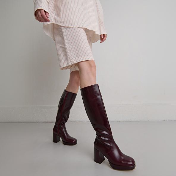 jonak Platform boots in burgundy leather VENDOME