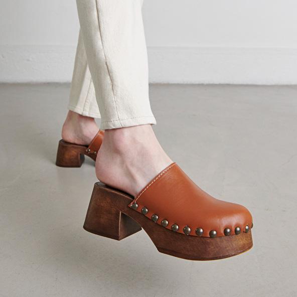 Jonak Platform Mules In Cognac Leather ELLIOT
