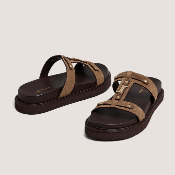 Jonak Platform Sandals In Taupe Suede