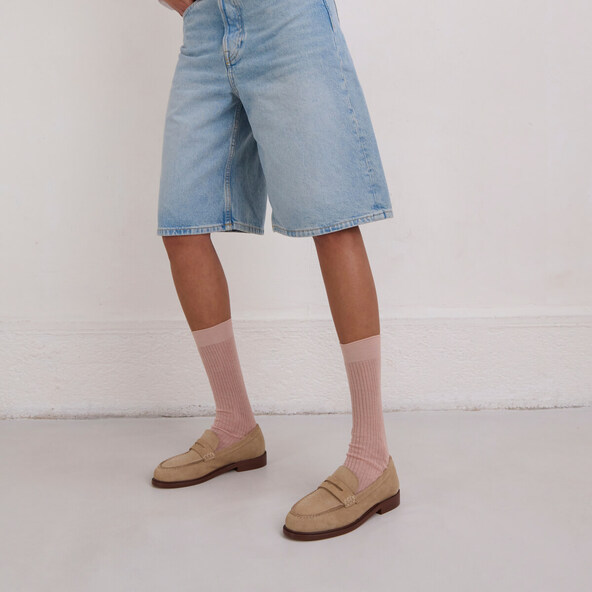 Jonak Rounded Toes Loafers In Beige Suede DRACULA