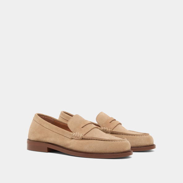 Jonak Rounded Toes Loafers In Beige Suede DRACULA