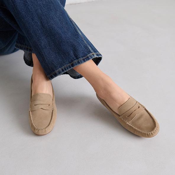 Jonak Ruched Loafers In Beige Velvet ANTONIA