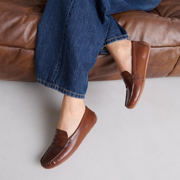 Jonak Ruched Loafers In Cognac Leather ANTONIA