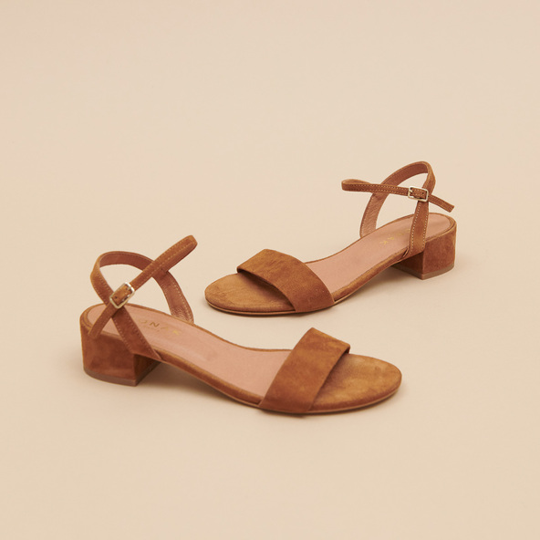 Jonak Sandals With Square Heel In Cognac Suede VIA
