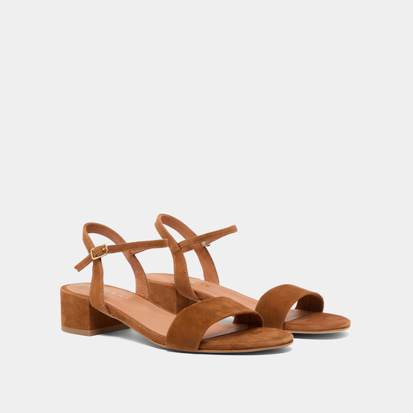 Jonak Sandals With Square Heel In Cognac Suede VIA