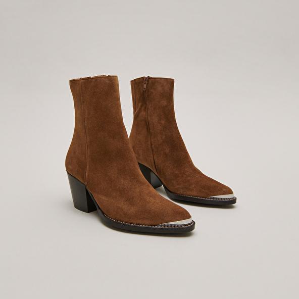 jonak Silver-toe lowboots in cognac suede DIODE
