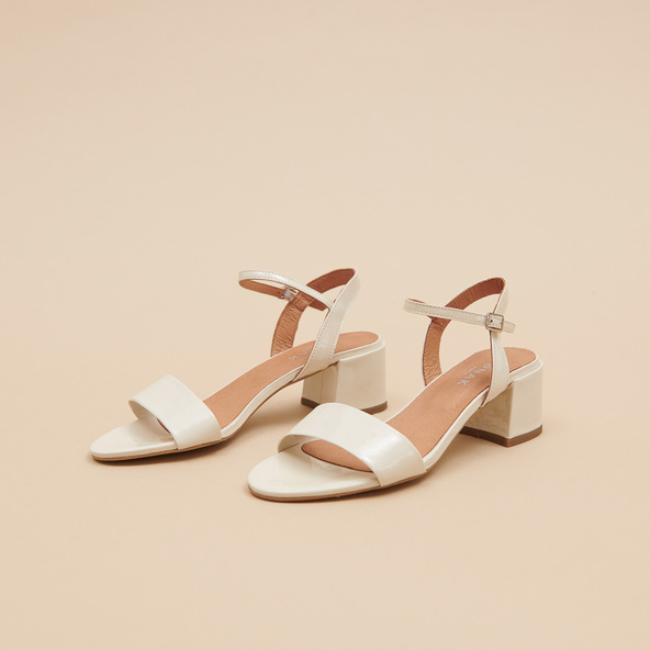 Jonak Square Heel Sandals In Ecru Patent ANKER