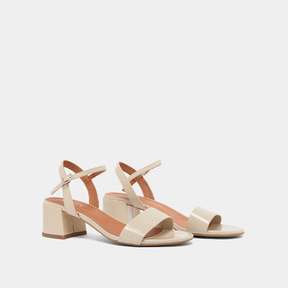 Jonak Square Heel Sandals In Ecru Patent ANKER