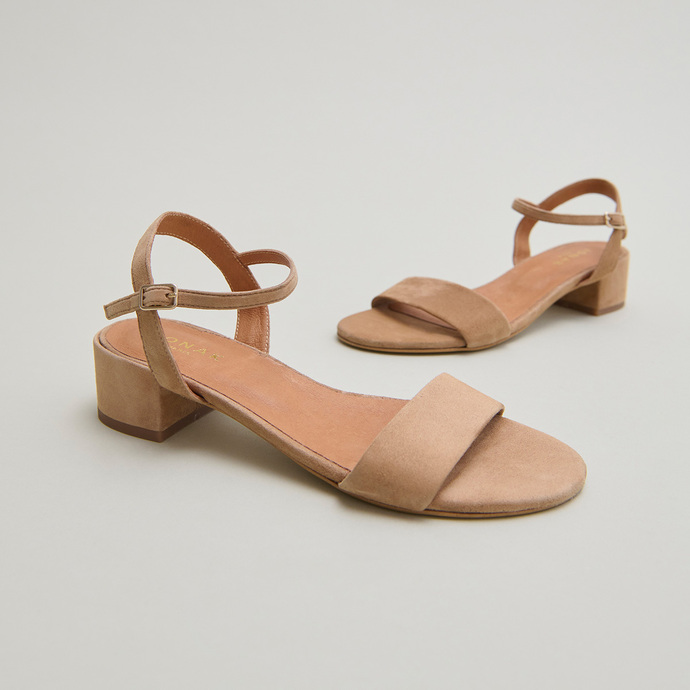 Jonak Square-heeled Sandals In Camel Velvet VIA
