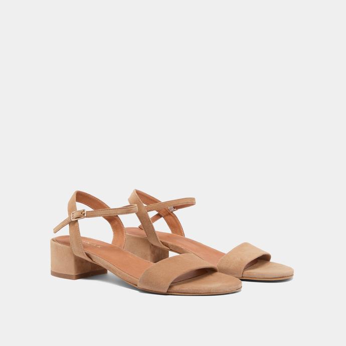 Jonak Square-heeled Sandals In Camel Velvet VIA