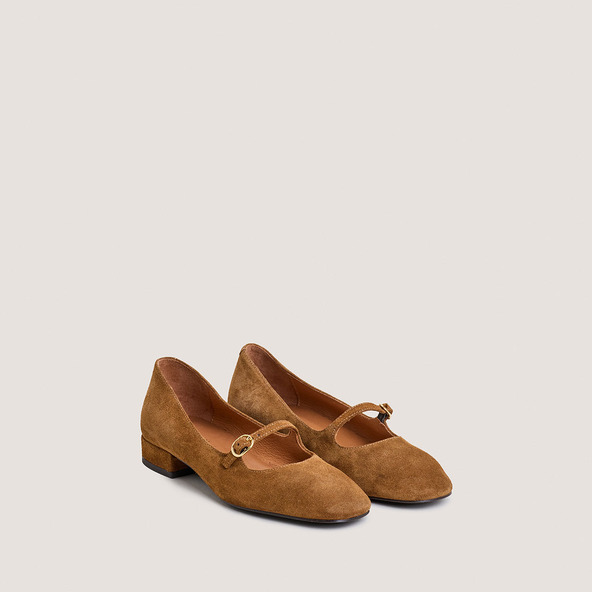 Jonak Square Toed Mary Jane In Cognac Suede DIV