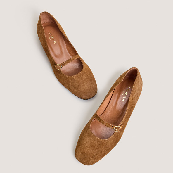Jonak Square Toed Mary Jane In Cognac Suede DIV
