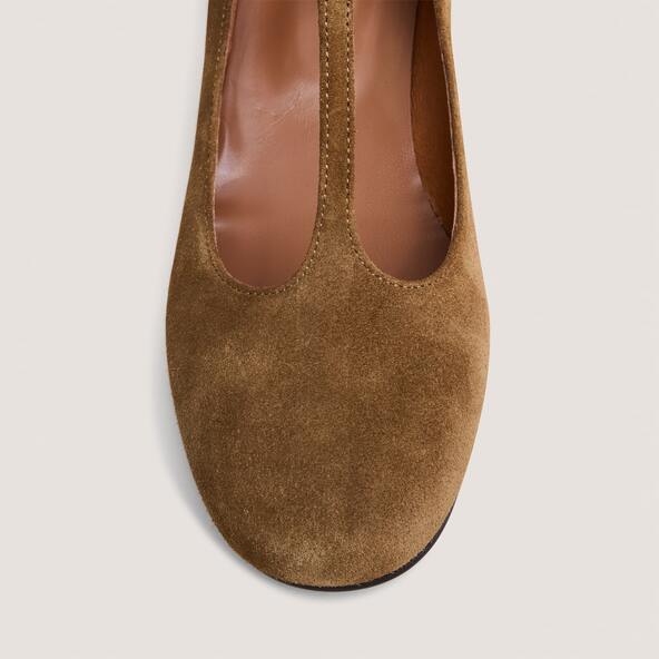 Jonak T-strap Kitten Heels In Cognac Suede DALOME