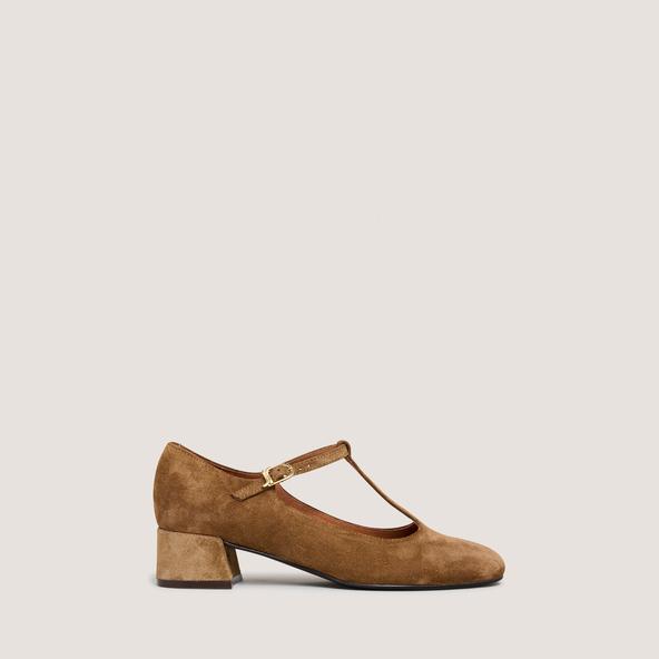 jonak T-strap kitten heels in cognac suede DALOME