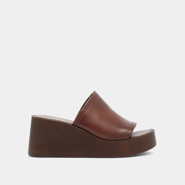 Jonak Wedge Mules In Dark Brown Leather EUGENE