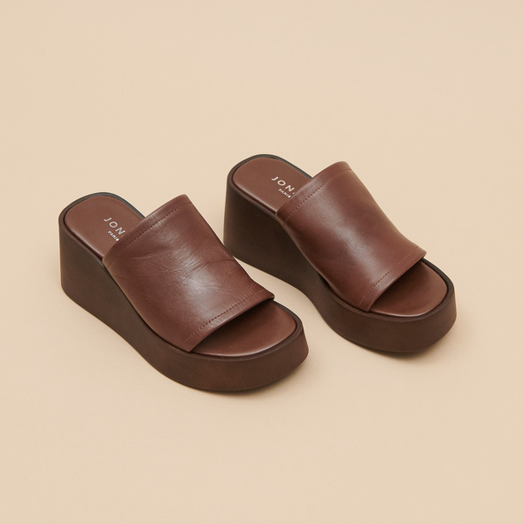 Jonak Wedge Mules In Dark Brown Leather EUGENE