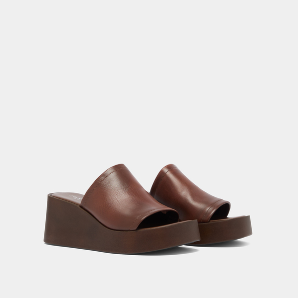Jonak Wedge Mules In Dark Brown Leather EUGENE