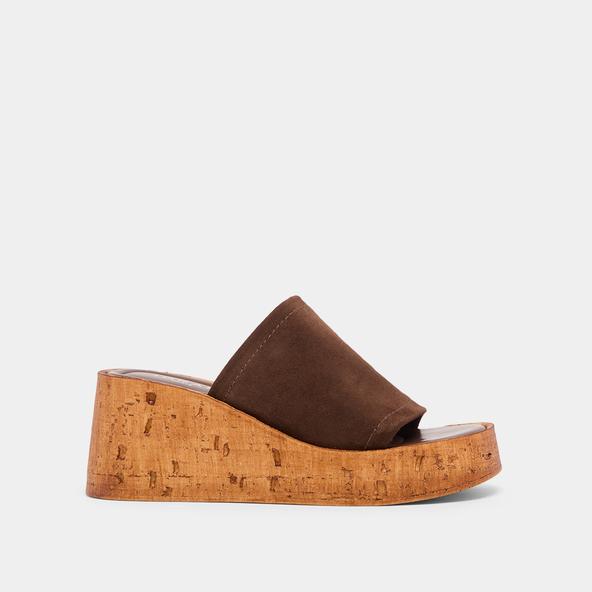 Jonak Wedge Mules In Dark Brown Suede EVE