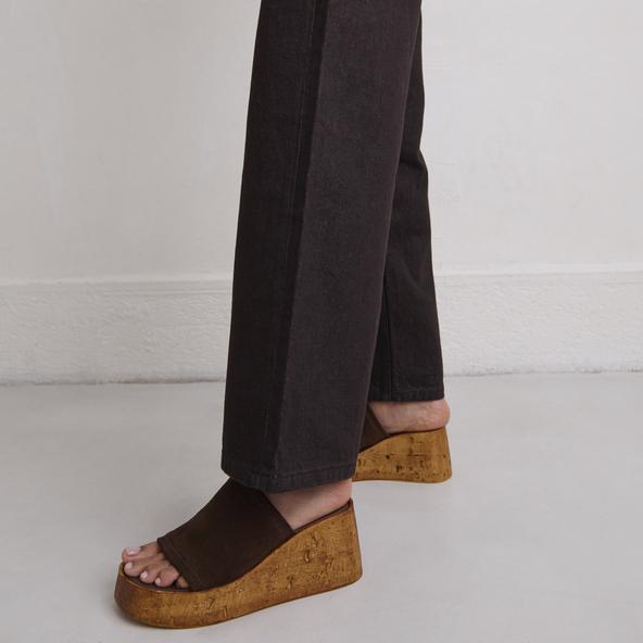 Jonak Wedge Mules In Dark Brown Suede EVE
