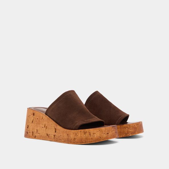 Jonak Wedge Mules In Dark Brown Suede EVE