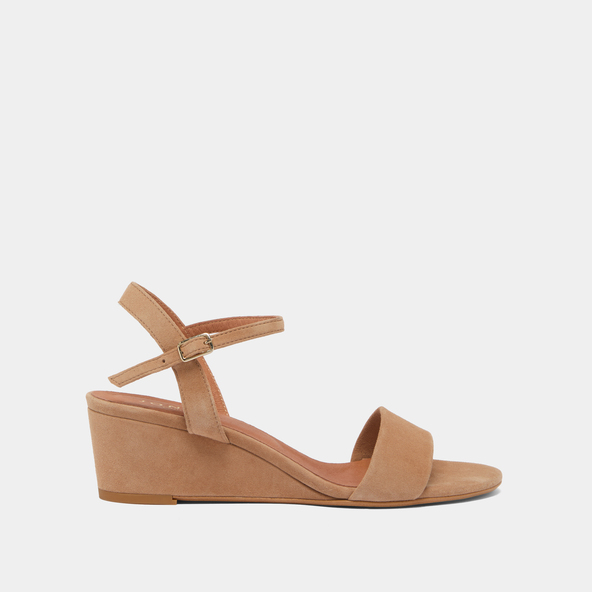 Jonak Wedge Sandals In Camel Velvet AGRUME